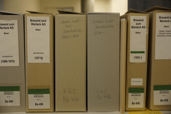 The Swiss Economic Archives hold files on Basel's own economic history, such as the collection Brauerei zum Warteck AG, a former local brewery, SWA H + I Ba 456.